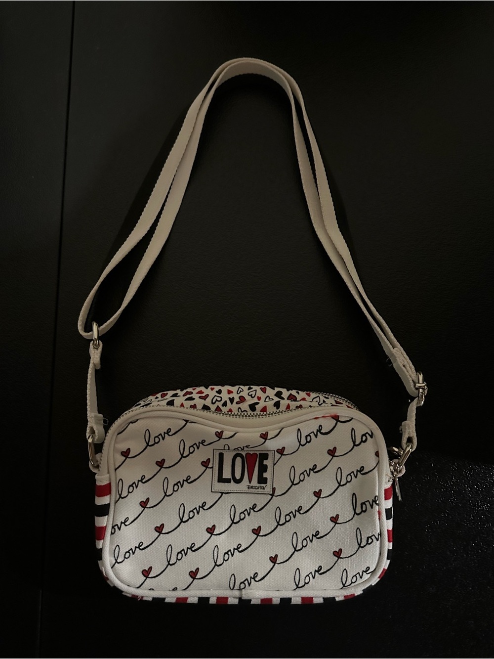 Brighton White 'Love' Script Crossbody with Red Heart Accents
